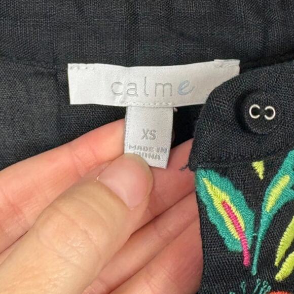 Johnny Was Calme Embroidered Linen Polo Mandarin Collar Short Sleeve Dress XS - Picture 6 of 7